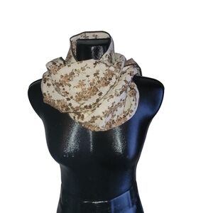 Vintage Brown And Cream Floral Print Scarf